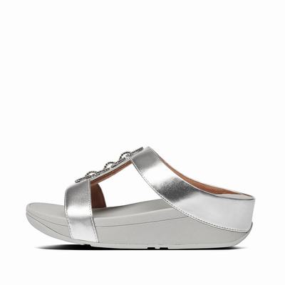 Fitflop Women's FINO Sparkle Slides Sandals - Silver, XA3826045
